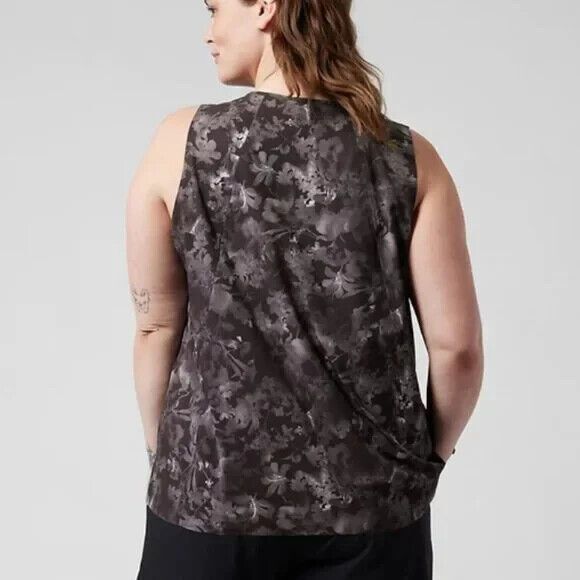 Athleta Zephyr Refined Tank 2X Womens Black Lumen Floral Lightweight Stretch UPF - Picture 2 of 12